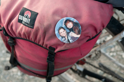 When down found this badge on the road (we call them his surogate family) I had a serious case of 'pannier customisation envy'. It's a bike touring thing. 