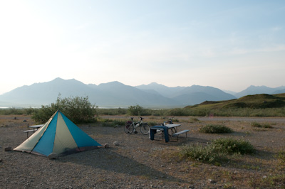 Perfect camping. Official campsites likes these are useful when there's no trees around as they have bear-proof food boxes.