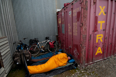 Budget accomodation. With the hotels costing upwards of $150 per person a night, we opted the delights of a container to shield us from the wind. 