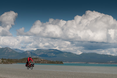 The waters of Kluane Lake shimmered a glassy turquoise. 