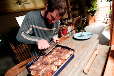 Dan, preparing his culinary delight with went down a storm - the Aussie version of an English trifle. 