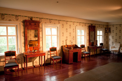 The interior of the Russian Bishop's House, built in 1844-1846. Most of the furniture is original, or like the wall paper, perfect replicas sourced from Europe. Bishop Innoventii (later canonized Saint Innocent of Alaska) was a man of learning as well as being a carpenter. As a linguist, he translated parts of the bible into the local Tinglit language, which he spoke fluently. 