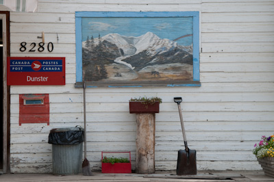 Dunster post office and grocery store. When the railroad was built, the stops along the way were named after places in England. 