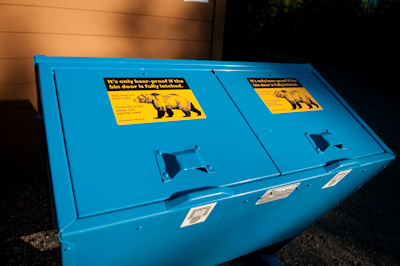 Bear Etiquette: cook well away from your tent, hang your food, and make sure your rubbish is stowed in this nifty boxes. 