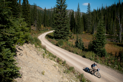 Much of the Great Divide is along quiet gravel roads, like the climb up to Red Meadow Lake.