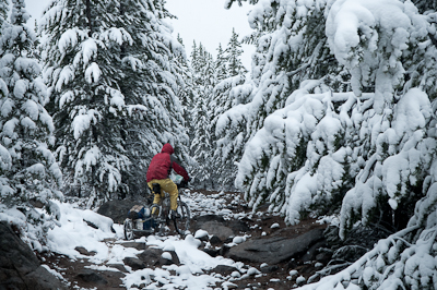 But it wasn't until we turned off the main forest road, onto a far narrower, steeper and rockier trail that the encountered our first drifts. As this trail was closed to all motor vehicles,  it's never cleared.