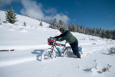 Not quite axle deep, but not far from it. Did I mention that pushing a fully loaded bike is hard?