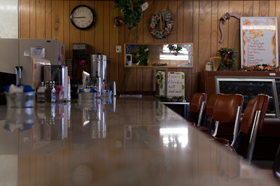 Though three, table thick blueberry pancakes in the local diner did set me up nicely for the morning. 