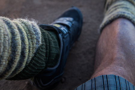 Wooly leg warmers, thick socks and shorts. My favourite combo. 