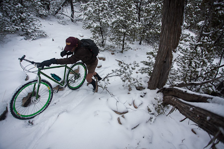 Some pushing required... Note too matching Deep V neon green rims, and Jeremy's persistance with (short) shorts...