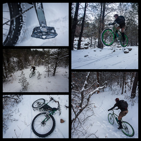 The Cibola National Forest, New Mexico, offers a web of challenging trails, made all the more so by recent snowfall. My move to platform pedals comes not a moment too soon...